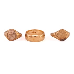Collection of Three Yellow Gold Rings.