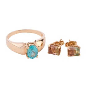 Tourmaline, Apatite, 14k Yellow Gold Jewelry Suite.