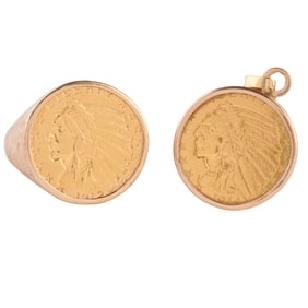 U.S. Gold Coin, 14k Yellow Gold Jewelry Suite.