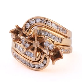 Diamond, 14k Gold Ring Semi-Mounting with Ring Guard.
