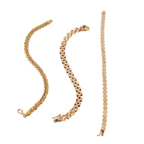 Collection of Three 14k Yellow Gold Bracelets.