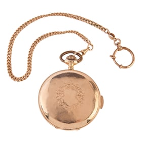 Chronometre Repetition 14k Gold Pocket Watch with Chain