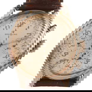 Breitling Wakmann Wristwatch - Ref. No. 765: Breitling Wakmann Stainless Steel, Leather Wristwatch - Ref. No. 765 DIAL: Round, silver, luminous Arabic hour markers, outer seconds and chronograph tracks, three subsidiary dials at 3, 6 and 9 o'clo