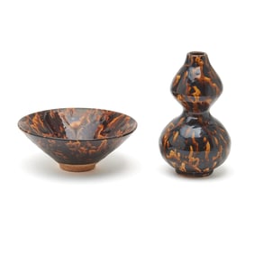 Two Chinese Tortoiseshell Glazed Bowl and Vase
