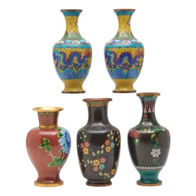 Five Chinese Cloisonne Vases