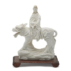 Chinese White Porcelain Bodhisattva Riding Qilin