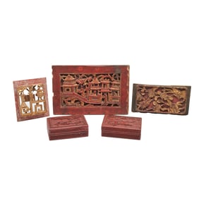 Chinese Cinnabar Boxes and Lacquered Panels