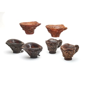 Six Chinese Carved Libation Cups