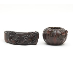 Two Chinese Carved Wooden Brushwashers