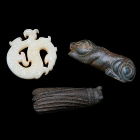 Three Chinese Jade and Hardstone Carvings