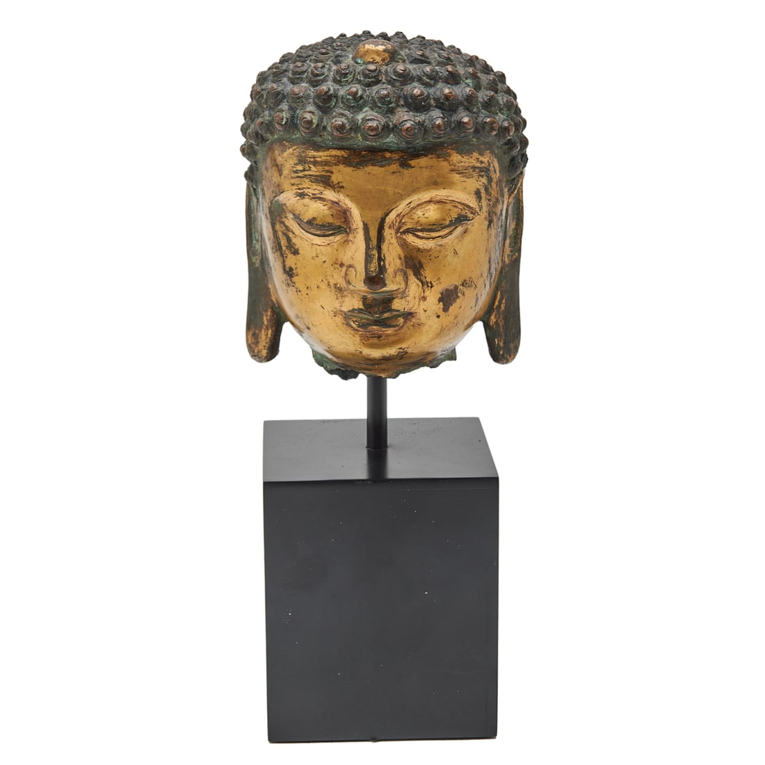Tibtan Gilt Bronze Buddha's Head on Pedestal (1 of 4)