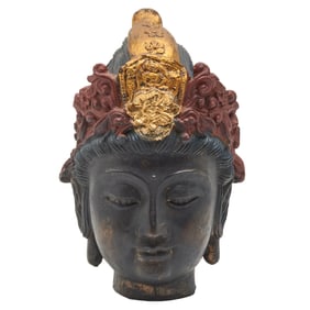 Chinese Painted Bronze Buddhisattva's Head
