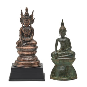 Two Burmese Cooper Alloy Seated Buddhist Figures