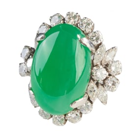 Imperial Jadeite Jade, Diamond, Platinum Ring