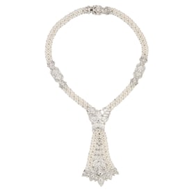 Belle Epoque Diamond, Pearl, Platinum Necklace