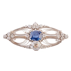 Antique Tiffany & Co. Sapphire, Diamond, Platinum, 18k Yellow Gold Brooch