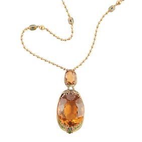 Louis Comfort Tiffany, Tiffany & Co. Citrine, Enamel, 18k Yellow Gold Necklace