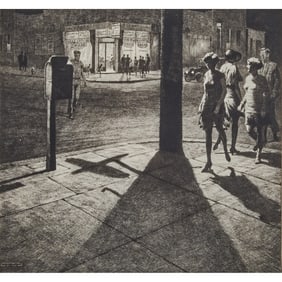 Martin Lewis, Corner Shadows, drypoint and etching
