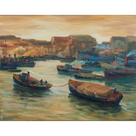 Arturo Pacheco Altamirano, Harbor, oil on canvas