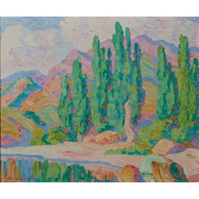 Birger Sandzen, Desert Landscape, oil on board