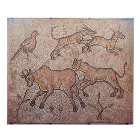 Ancient Roman Byzantine Mosaic Panel of Animals