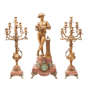 French Rococo Revival P. Japy & Co. Figural Clock Garniture
