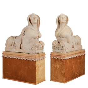 Pair of Neoclassical Style Carved Stone Sphinxes