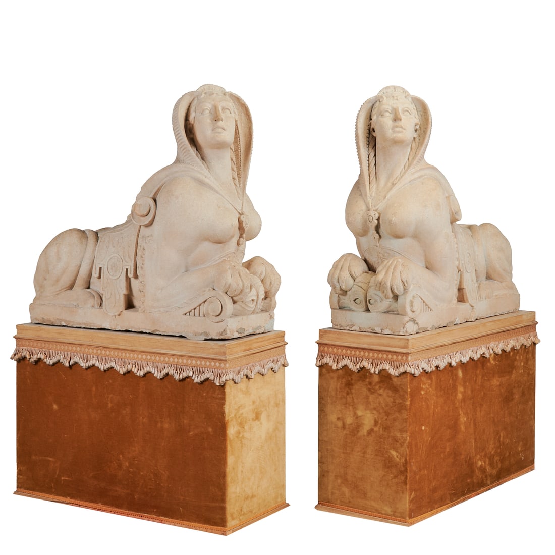 Pair of Neoclassical Style Carved Stone Sphinxes (1 of 7)