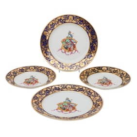 Four Derby Porcelain Dishes Painted with Crests