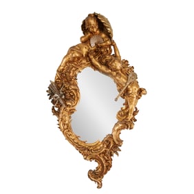 Rococo Style Giltwood and Silvered Figural Mirror