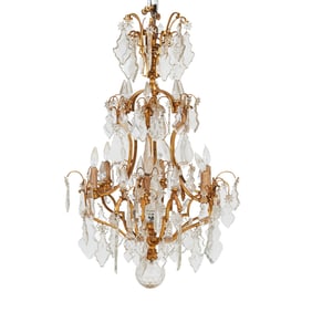 Neoclassical Style Six Light Gilt Metal Chandelier