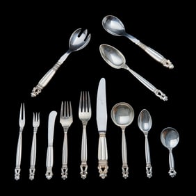 Georg Jensen Acorn Pattern Sterling Silver Flatware Set