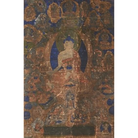 Tibetan Thangka of Bhaisajyaguru, the Medicine Buddha