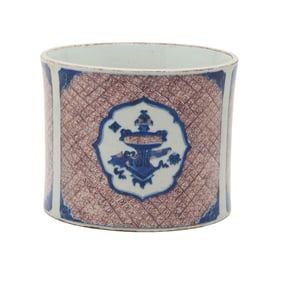 Chinese Blue and Red Brushpot, Wenzhang Shandou Mark