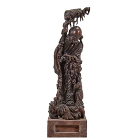 Large Chinese Wood Statue of Longevity God