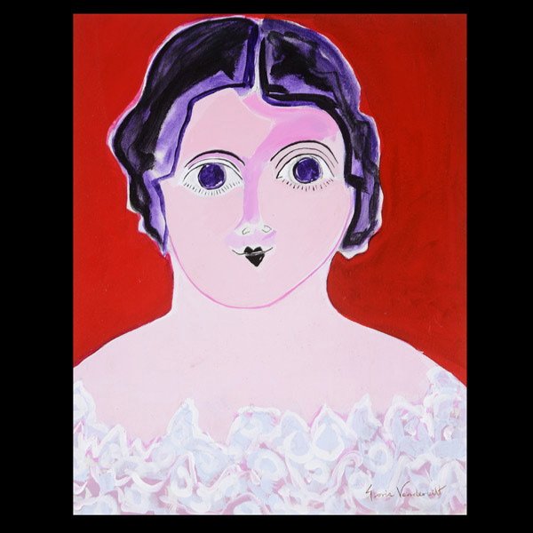 GLORIA VANDERBILT "Doll's Head" Oil on canvas: GLORIA VANDERBILT (American b.1924) "Doll's Head" Oil on canvas. 20 x 16 inches/ 50.8 x 40.6 centimeters. Signed lower right "Gloria Vanderbilt" Verso: Signed on stretcher "Gloria Vanderbilt" Titled o