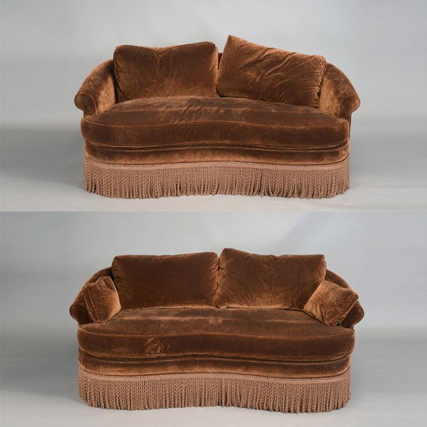 Pair of Brown Velvet Sofas with Fringe