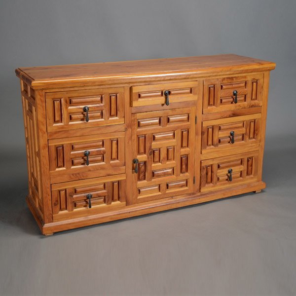 Spanish Colonial Style Side Board: Spanish Colonial Style Side Board with Lattice Paneled Doors, First Quarter 20th Century {Dimensions 36 1/2 x 63 x 19 inches}