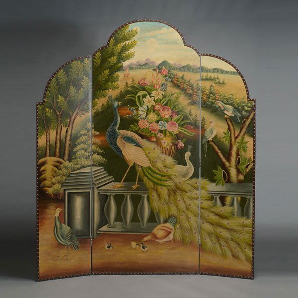 Three Panel Peacock Screen: Three Panel Peacock Screen {Middle Panel 83 x 35 3/4 inches}