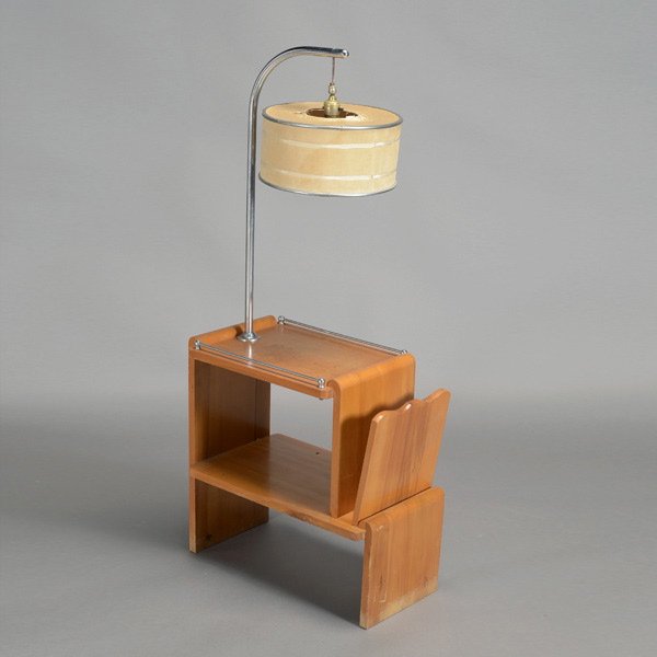 Mid Century Side Table Magazine Rack with Lamp
