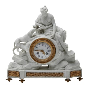 Duesbury Derby Bisque Porcelain Figural Mantel Clock