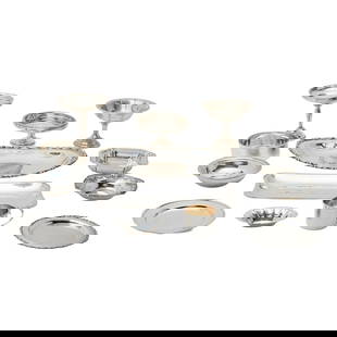 Collection of Sterling Silver Hollowware: Collection of Sterling Silver Hollowware. ;Comprising 3 weighted compotes, Mexican silver tray with "Maria Rossiengraved, Mexican silver;Vigueras oval tray, Caldwell round bowl, Caldwell round dish wi