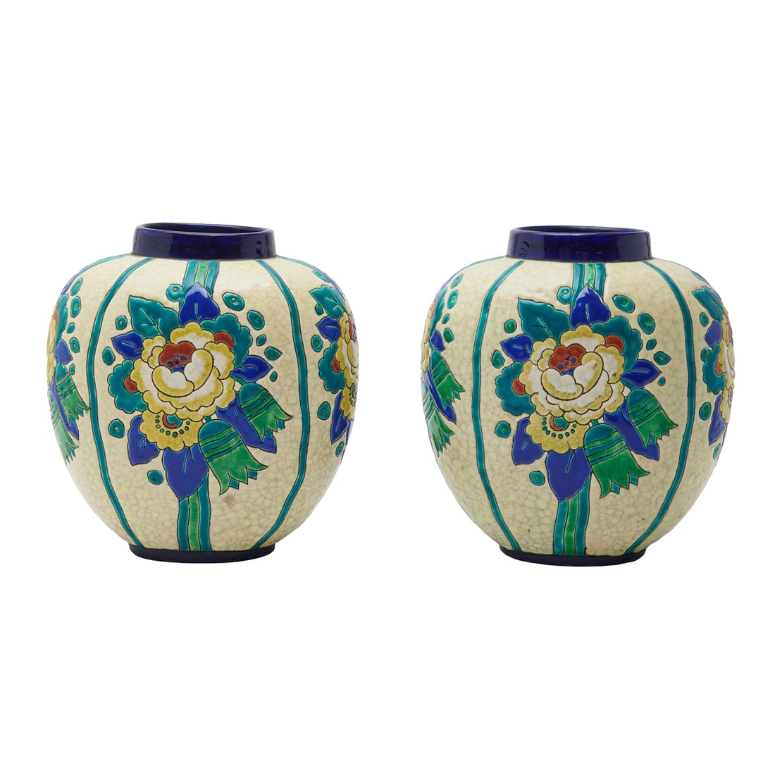 Pair of Art Deco Boches Freres Faience Vases (1 of 4)