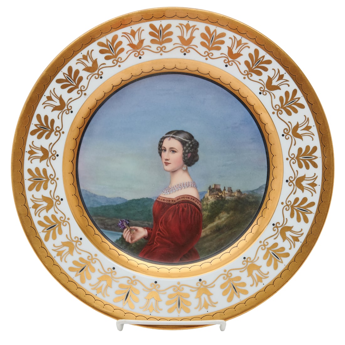 Bayer Porzellankunst Portrait Plate, Cornelia Vetterlein: Bayer Porzellankunst Portrait Plate, Cornelia Vetterlein. ;Portrait to center after;Joseph Karl Stieler's (German, 1781-1858) painting in the "Gallery of Beautiesgathered by King Ludwig I of Bavar