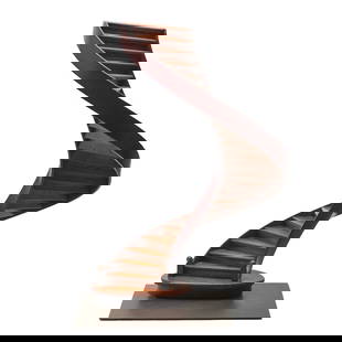 Painted Wood Spiral Staircase Architectural Model: Painted Wood Spiral Staircase Architectural Model. ;Painted with red and black trim, on painted metal base. ;{Approximate dimensions: ;19 1/4;high.}.