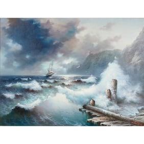 Eugene Garin, Clipper in Rough Seas, oil on canvas
