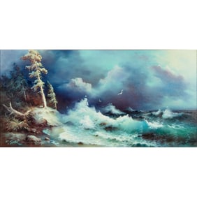 Eugene Garin, Waves Crashing, oil on canvas