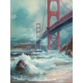 Eugene Garin, Waves by Golden Gate Bridge, oil on canvas
