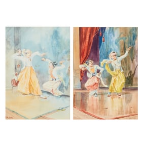 U-Ba-Thet, Two Watercolors, Dancers