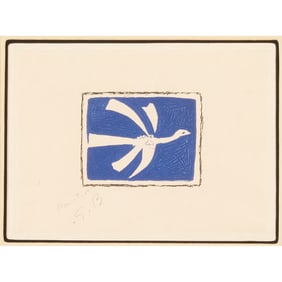 George Braque, Oiseau Blanc Sur Fond Bleu, lithograph